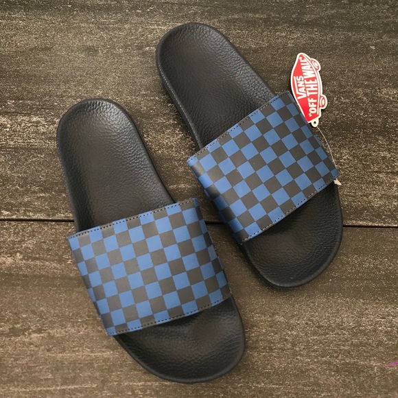 NEW Vans Checkered Black Blue Slides Sandals - Picture 4 of 5